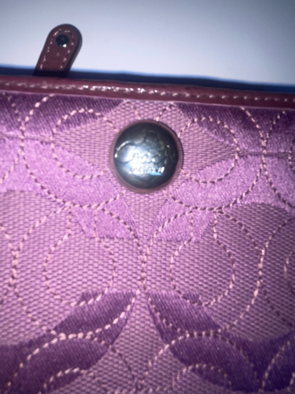 Coach Quilted Small Wallet in Plum with Brown Trim - Picture 2 of 10